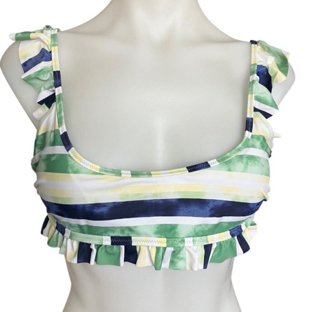 Aerie ruffle scoop bikini top size M printed striped MEDIUM NWT